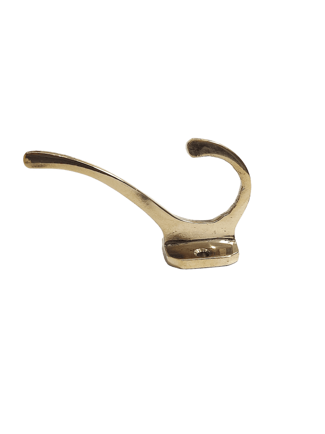 Sturdy Brass Double Hook with a polished finish for heavy use