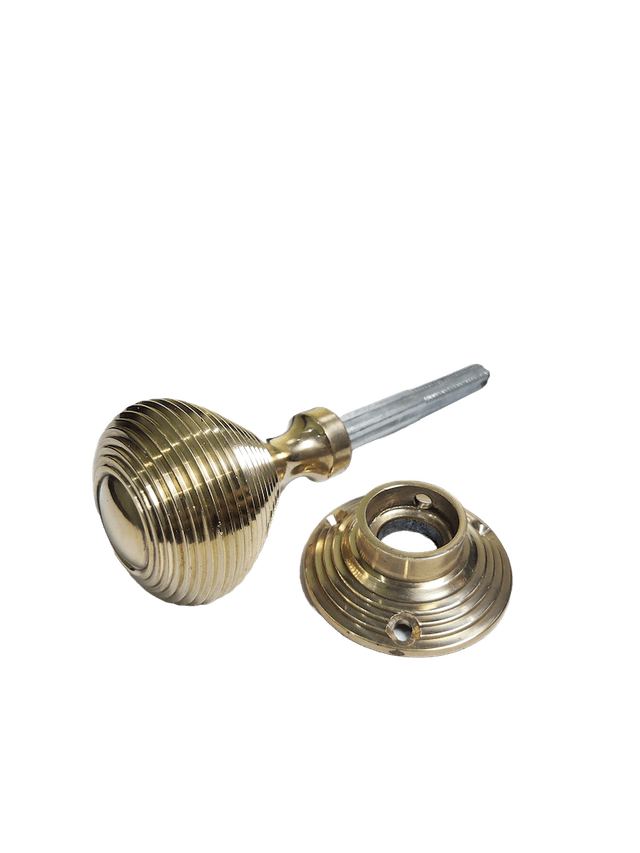 Lining mortice brass door knob pair, modern profile