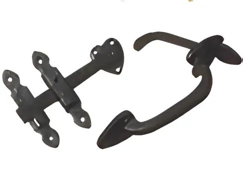 Black antique thumb latch set with grip handle, latch bar and keeps