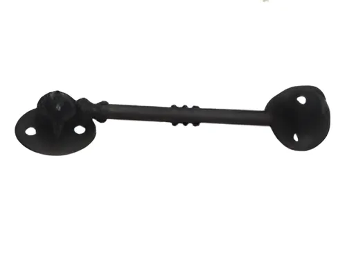 Black antique barrel cabin hook with turned bar, hook and eye plates