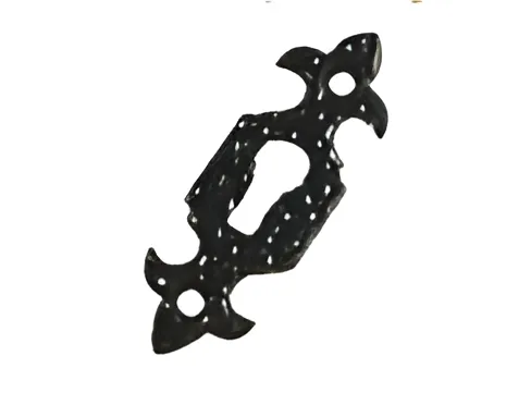Hammered black antique keyhole escutcheon with fleur ends