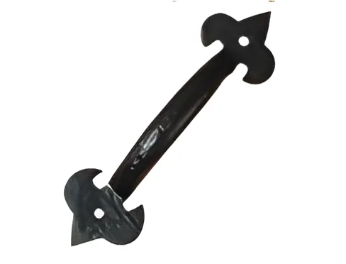Wide black antique trishul pull handle with broad trident plates, 175mm