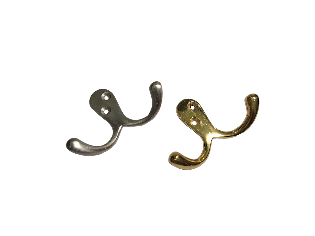 Small double brass hat and coat hook, heavy and light variants